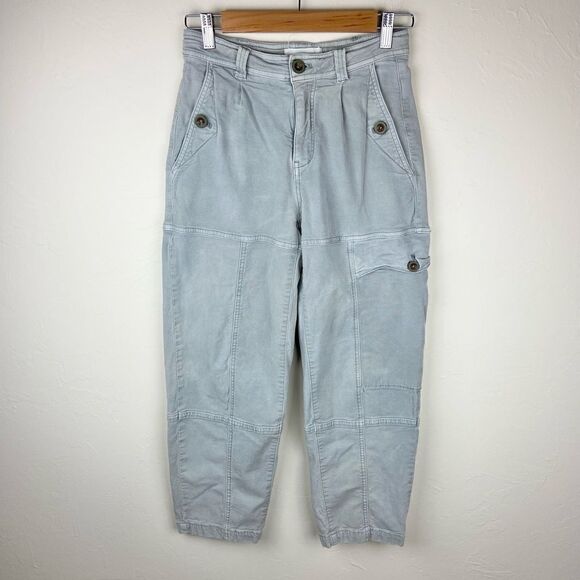 Anthropologie Cargo Straight Leg Crop Pant - Light Gray - Picture 1 of 7